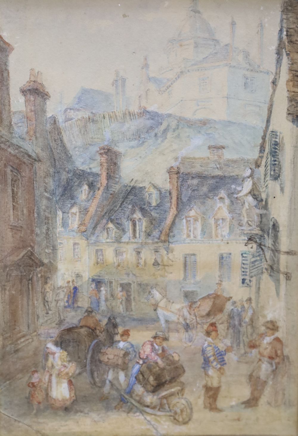 Circle of William Callow (1812-1908), watercolour, Bustling street scene, unsigned, 25 x 17.5cm